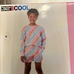 NWT 32 Degrees Kids Cool Youth 2-Piece Pastel Striped Pajama Set size L 14/16